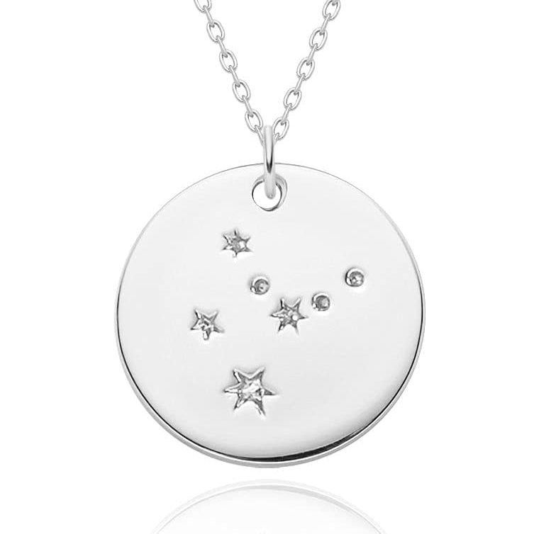 Gold Necklace Coin Disc Zodiac 12 Constellation Star Connected Engraved Horoscope Sign Astrology Pendant 18K Gold Plated Chain Dainty Personalized Simple Jewelry