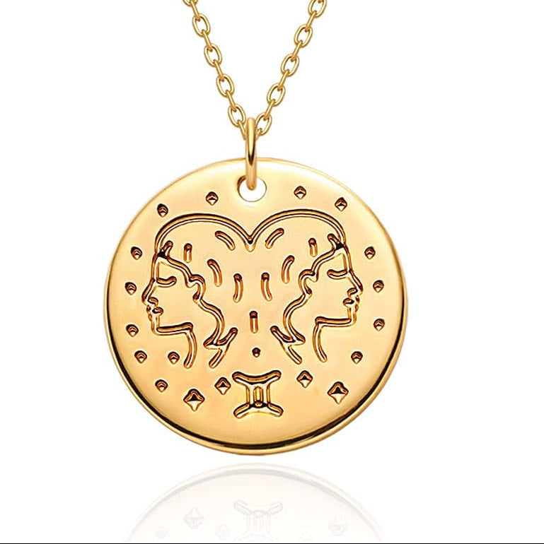 Constellation Disc Coin Necklace 18K Gold Plated Dainty 12 Constellation Personalized Pendant Necklace Gifts