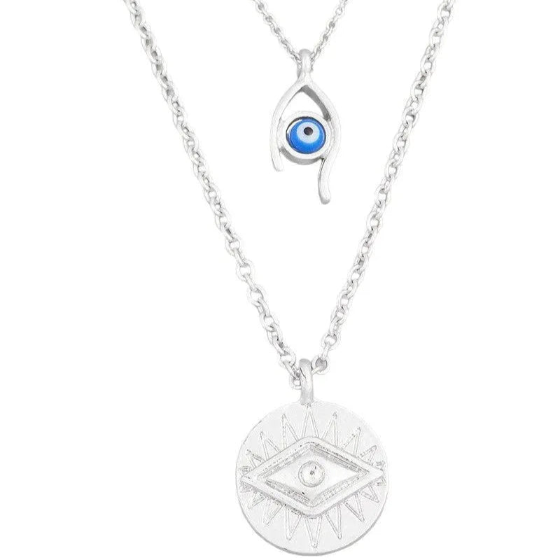 Two Layer Evil Eye Coin Charm Necklace