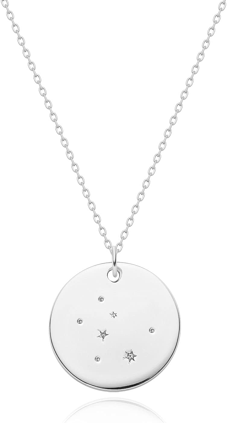 Gold Necklace Coin Disc Zodiac 12 Constellation Star Connected Engraved Horoscope Sign Astrology Pendant 18K Gold Plated Chain Dainty Personalized Simple Jewelry