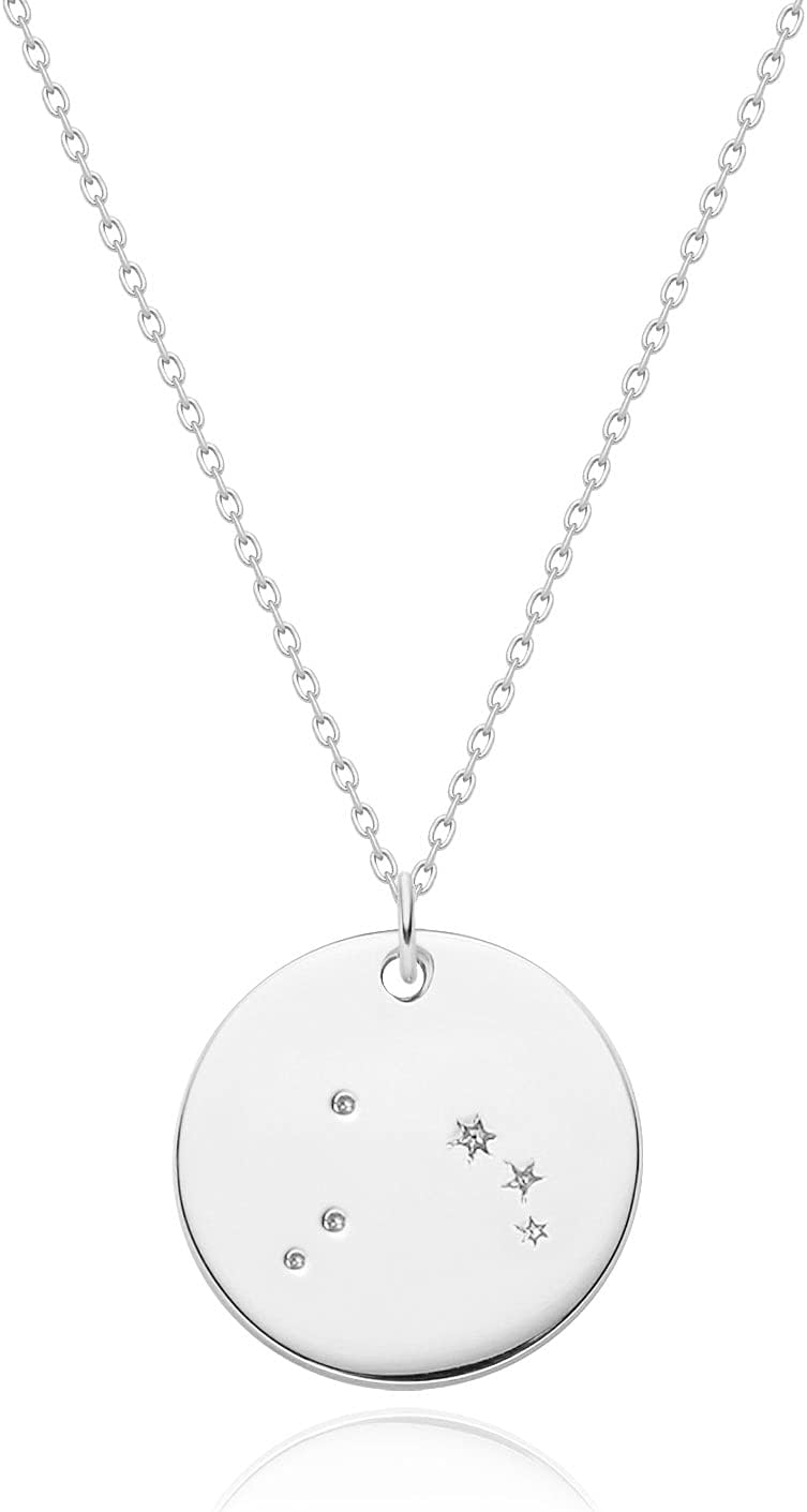 Gold Necklace Coin Disc Zodiac 12 Constellation Star Connected Engraved Horoscope Sign Astrology Pendant 18K Gold Plated Chain Dainty Personalized Simple Jewelry