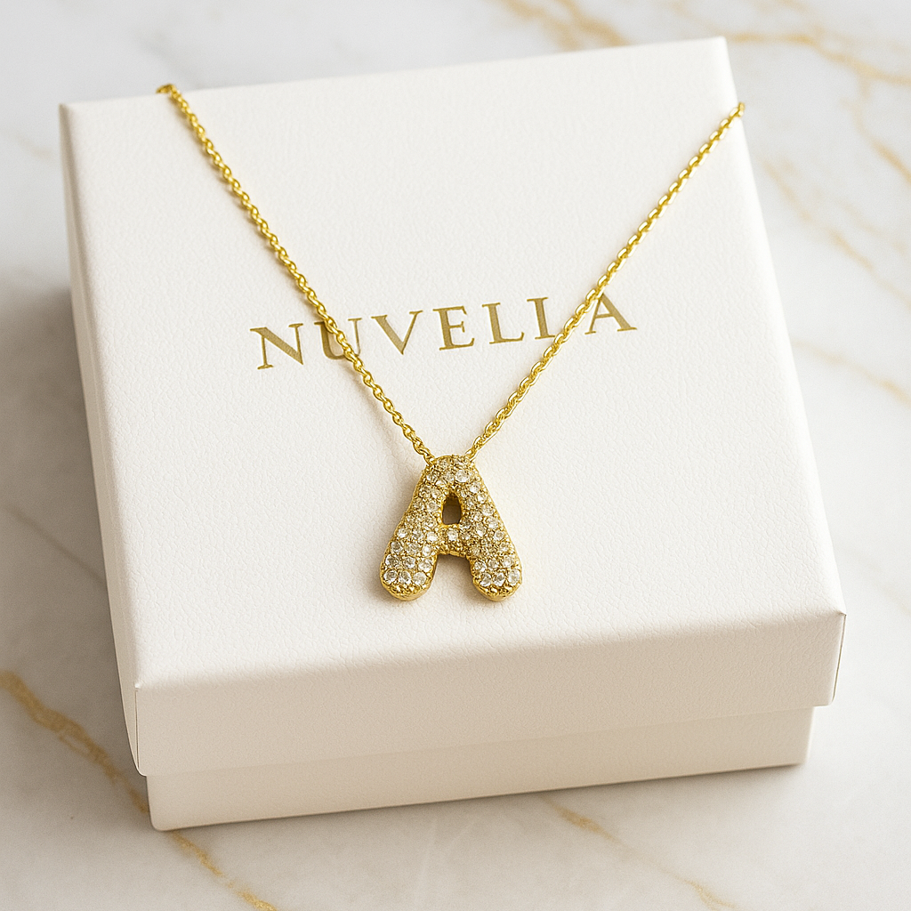 Nuvella Crystal Bubble Initial Necklace