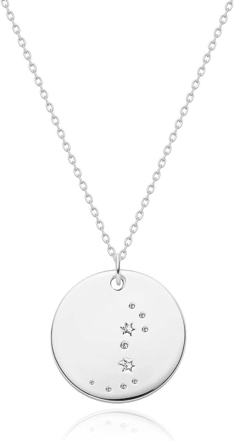 Gold Necklace Coin Disc Zodiac 12 Constellation Star Connected Engraved Horoscope Sign Astrology Pendant 18K Gold Plated Chain Dainty Personalized Simple Jewelry