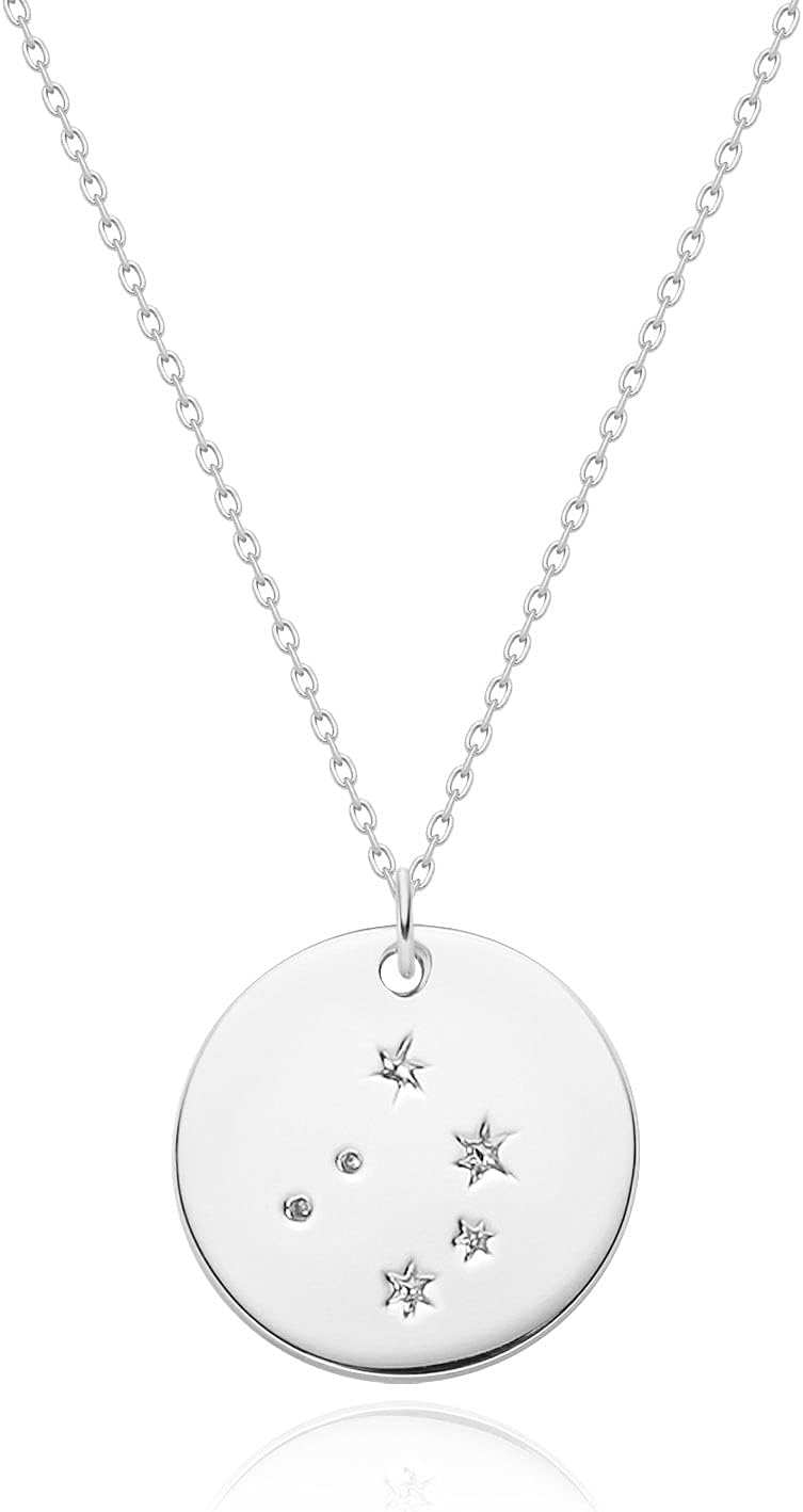 Gold Necklace Coin Disc Zodiac 12 Constellation Star Connected Engraved Horoscope Sign Astrology Pendant 18K Gold Plated Chain Dainty Personalized Simple Jewelry
