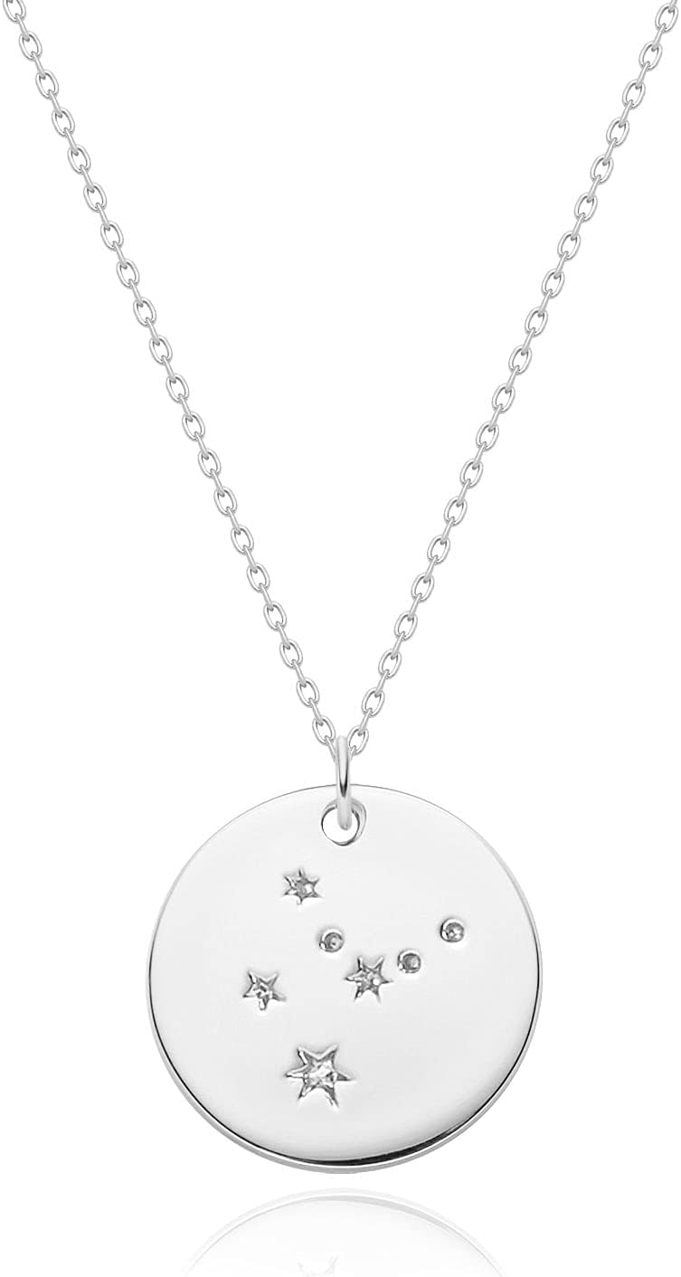 Gold Necklace Coin Disc Zodiac 12 Constellation Star Connected Engraved Horoscope Sign Astrology Pendant 18K Gold Plated Chain Dainty Personalized Simple Jewelry