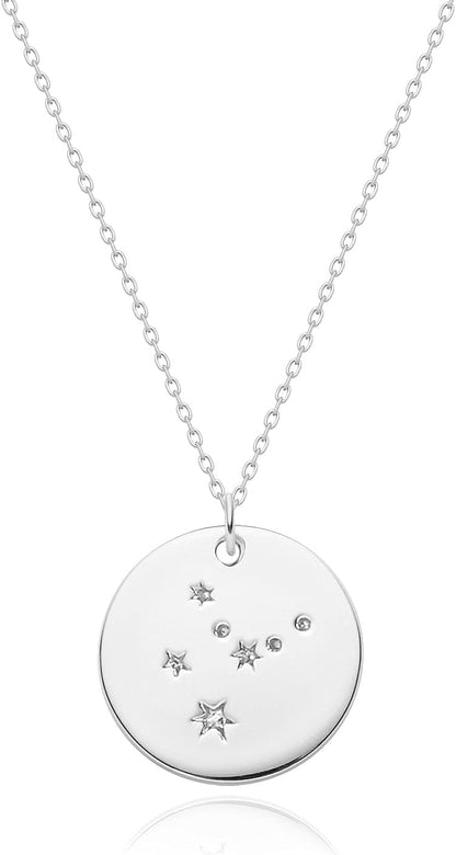 Gold Necklace Coin Disc Zodiac 12 Constellation Star Connected Engraved Horoscope Sign Astrology Pendant 18K Gold Plated Chain Dainty Personalized Simple Jewelry