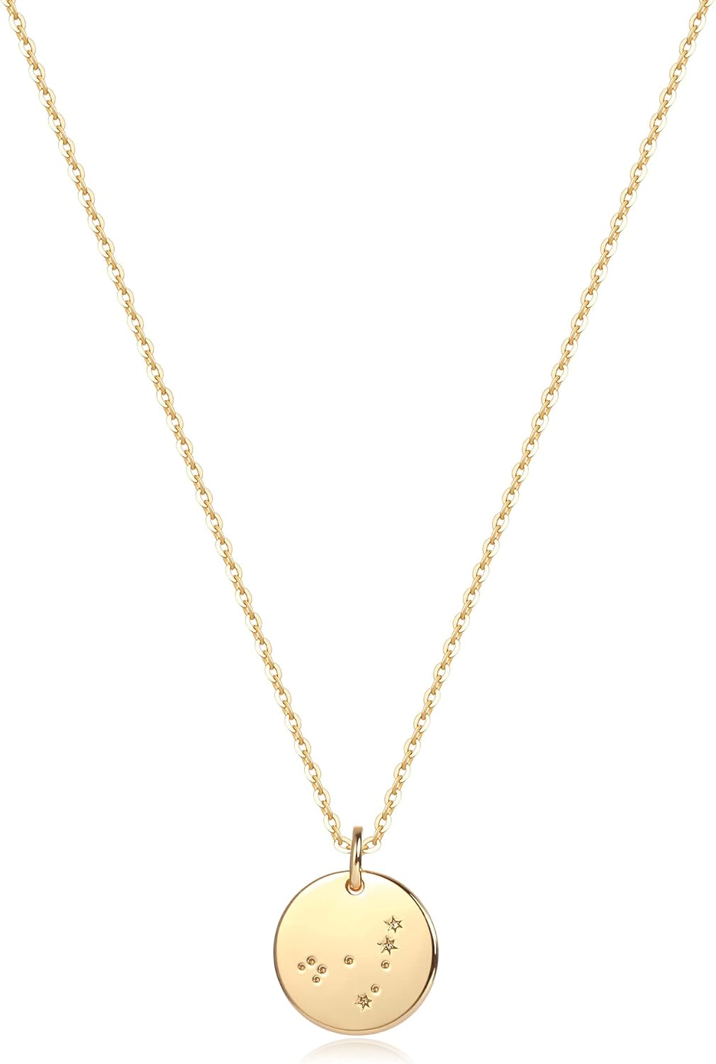 Gold Necklace Coin Disc Zodiac 12 Constellation Star Connected Engraved Horoscope Sign Astrology Pendant 18K Gold Plated Chain Dainty Personalized Simple Jewelry
