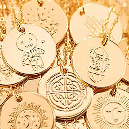 Constellation Disc Coin Necklace 18K Gold Plated Dainty 12 Constellation Personalized Pendant Necklace Gifts
