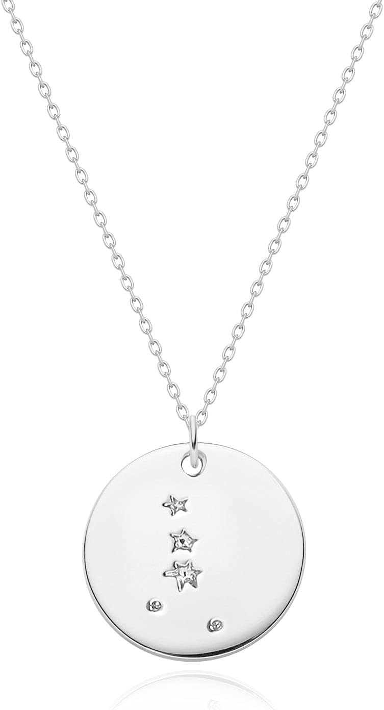 Gold Necklace Coin Disc Zodiac 12 Constellation Star Connected Engraved Horoscope Sign Astrology Pendant 18K Gold Plated Chain Dainty Personalized Simple Jewelry
