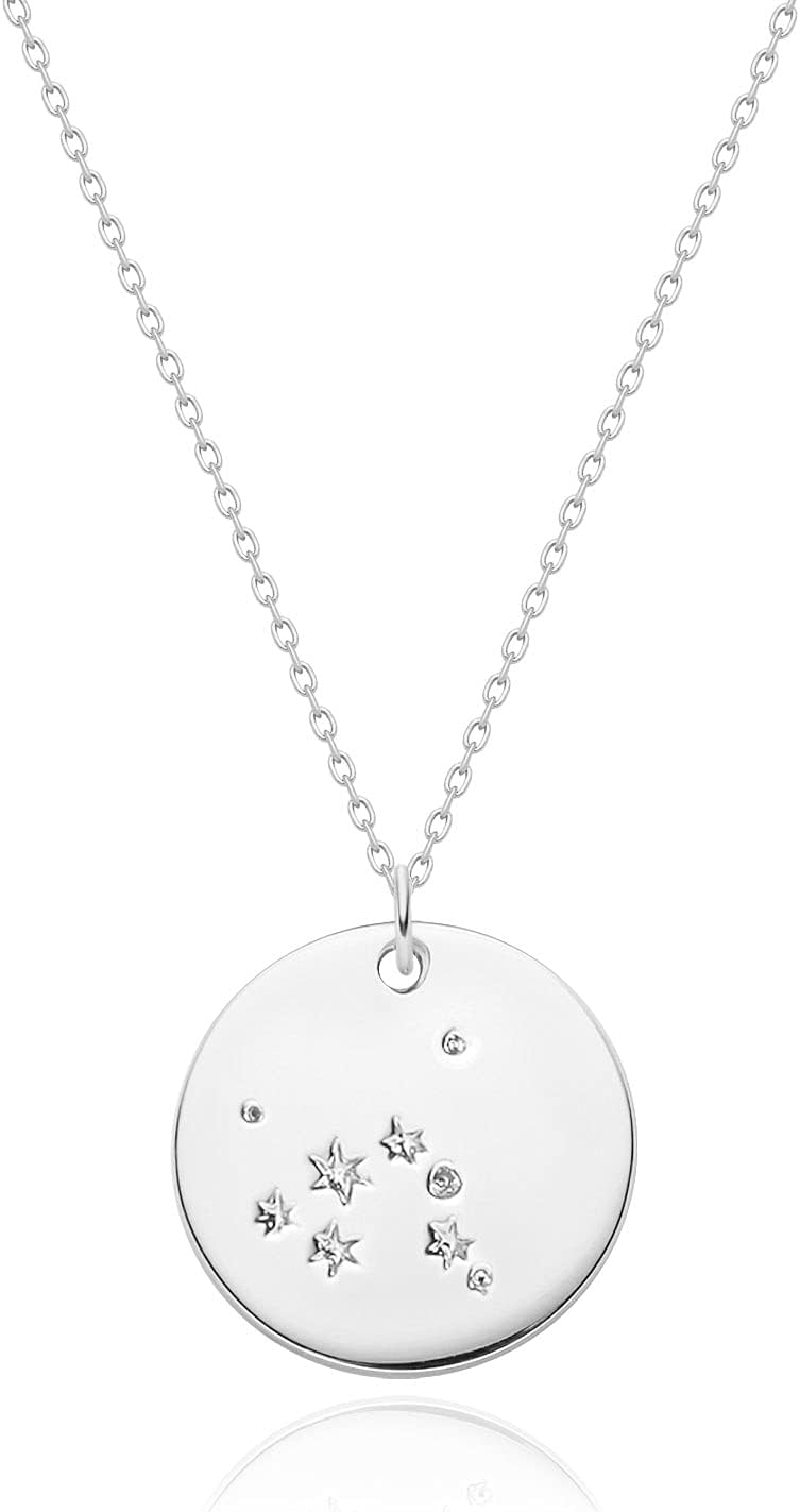 Gold Necklace Coin Disc Zodiac 12 Constellation Star Connected Engraved Horoscope Sign Astrology Pendant 18K Gold Plated Chain Dainty Personalized Simple Jewelry