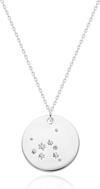 Gold Necklace Coin Disc Zodiac 12 Constellation Star Connected Engraved Horoscope Sign Astrology Pendant 18K Gold Plated Chain Dainty Personalized Simple Jewelry