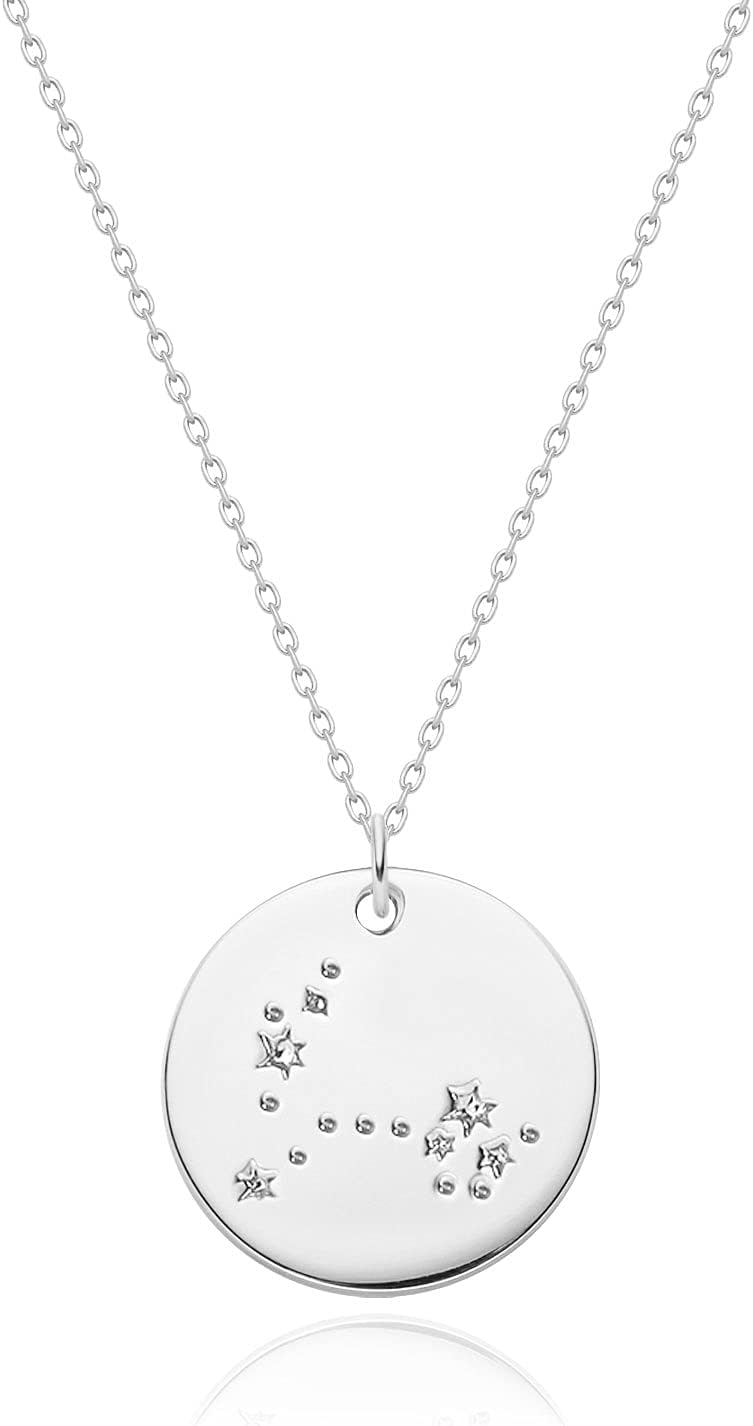 Gold Necklace Coin Disc Zodiac 12 Constellation Star Connected Engraved Horoscope Sign Astrology Pendant 18K Gold Plated Chain Dainty Personalized Simple Jewelry