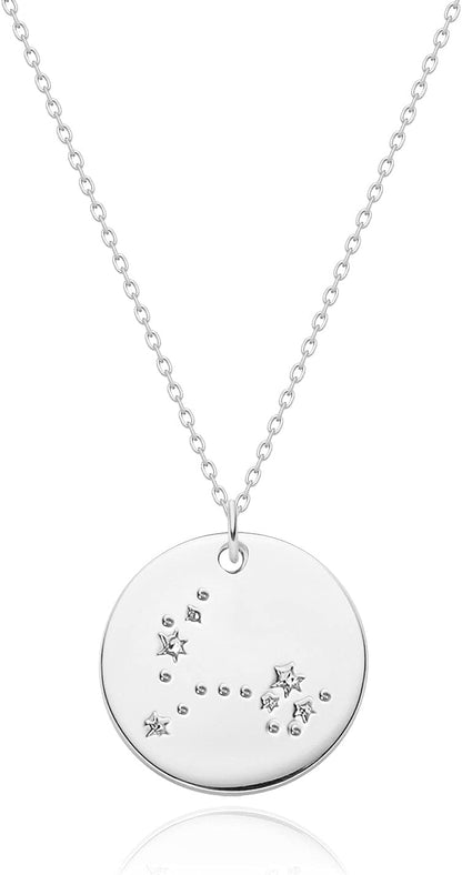 Gold Necklace Coin Disc Zodiac 12 Constellation Star Connected Engraved Horoscope Sign Astrology Pendant 18K Gold Plated Chain Dainty Personalized Simple Jewelry