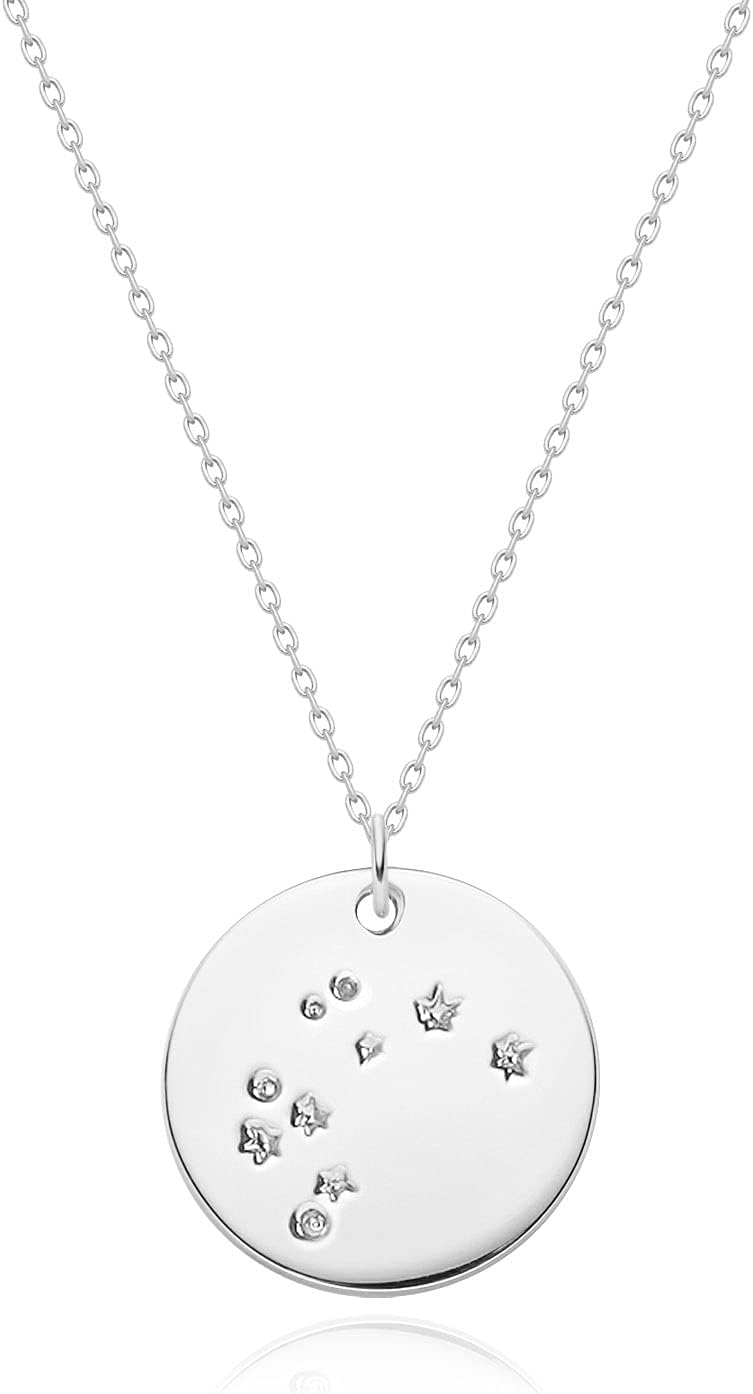 Gold Necklace Coin Disc Zodiac 12 Constellation Star Connected Engraved Horoscope Sign Astrology Pendant 18K Gold Plated Chain Dainty Personalized Simple Jewelry