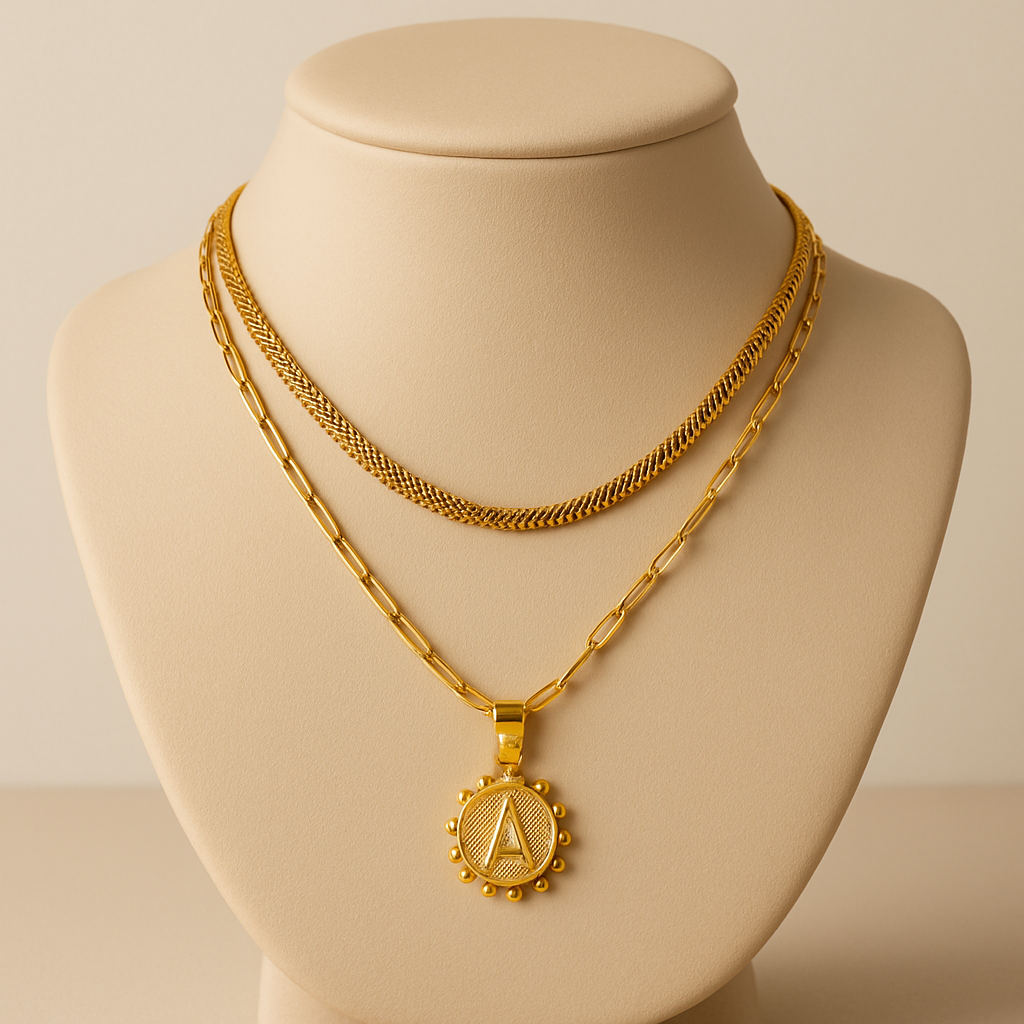 Nuvella Double Chain Initial Necklace