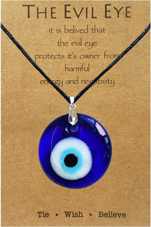 Evil Eye Necklace for Women Men Protection Necklaces Leather Rope Glass Evil Eye Pendant Neckaces Inspirational Jewelry for Women Trendy Lucky Amulet Necklace Gifts for Friends
