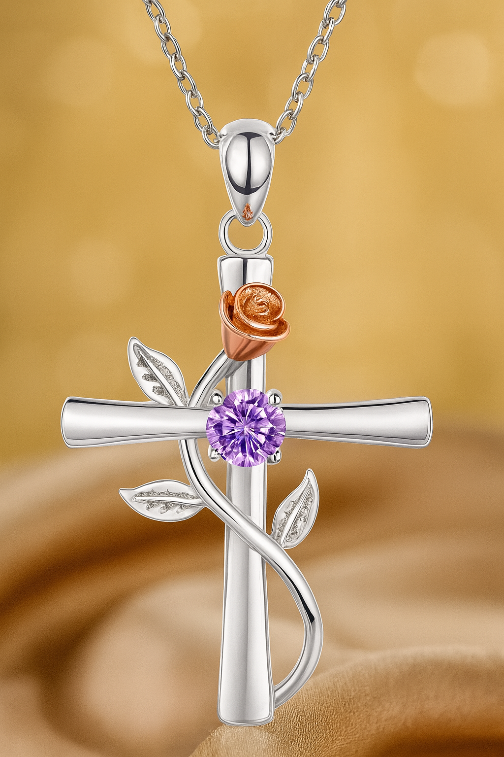 Nuvella Birthstone Cross Necklace