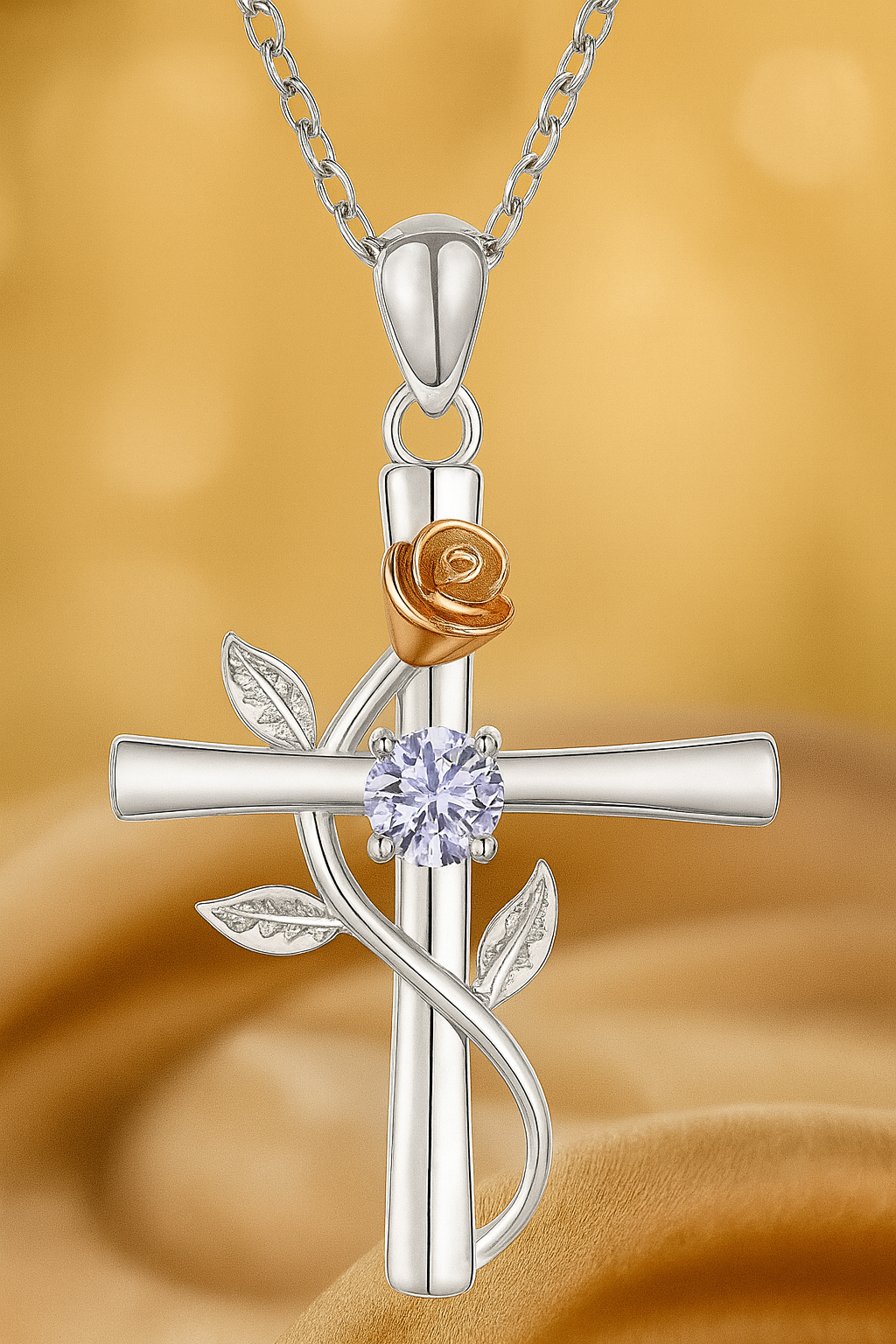Nuvella Birthstone Cross Necklace