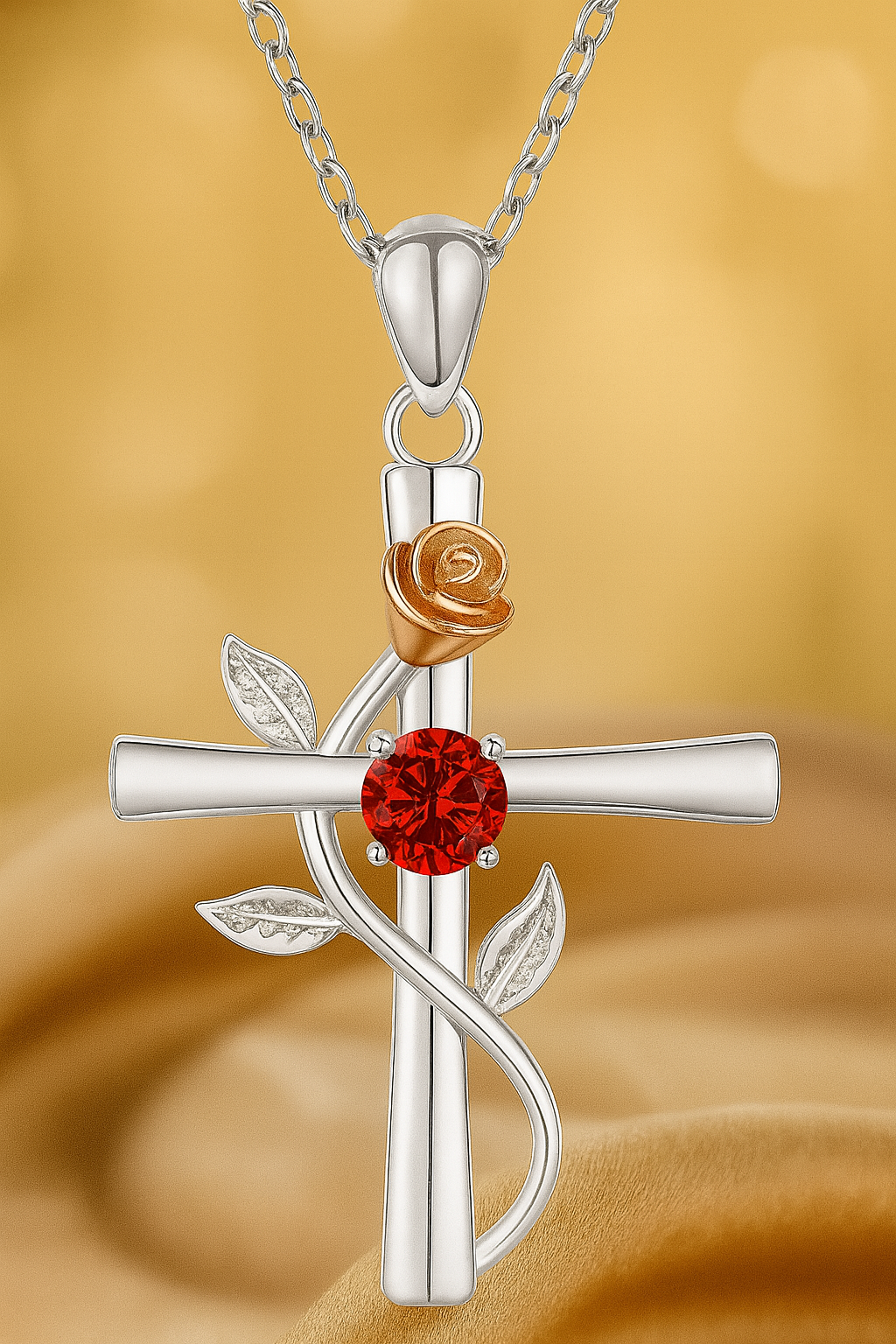 Nuvella Birthstone Cross Necklace
