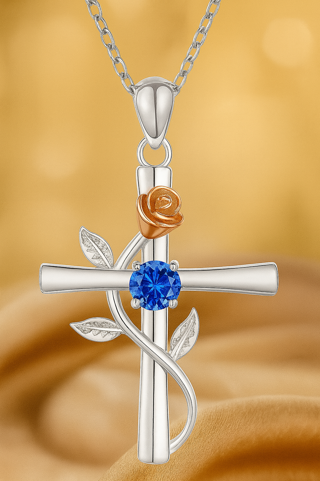 Nuvella Birthstone Cross Necklace