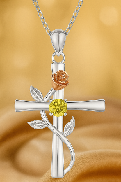 Nuvella Birthstone Cross Necklace