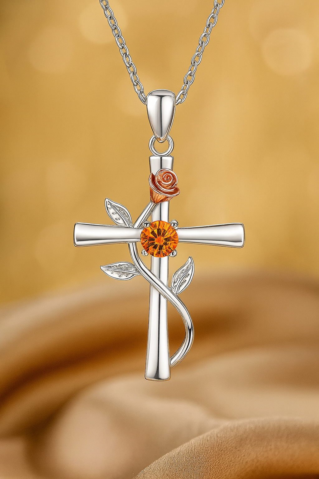 Nuvella Birthstone Cross Necklace