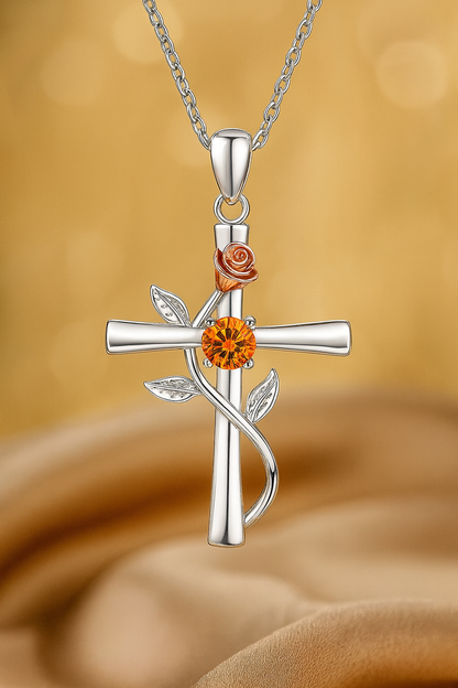 Nuvella Birthstone Cross Necklace