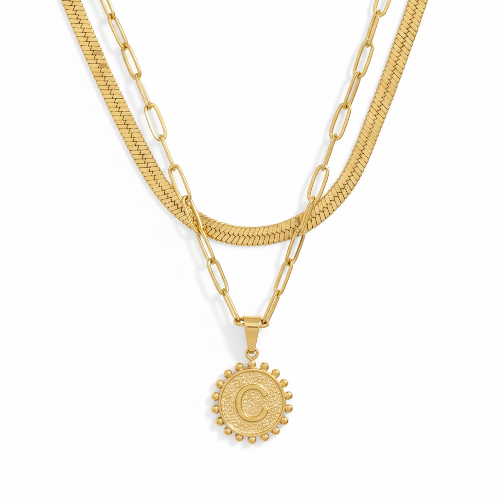 Nuvella Double Chain Initial Necklace